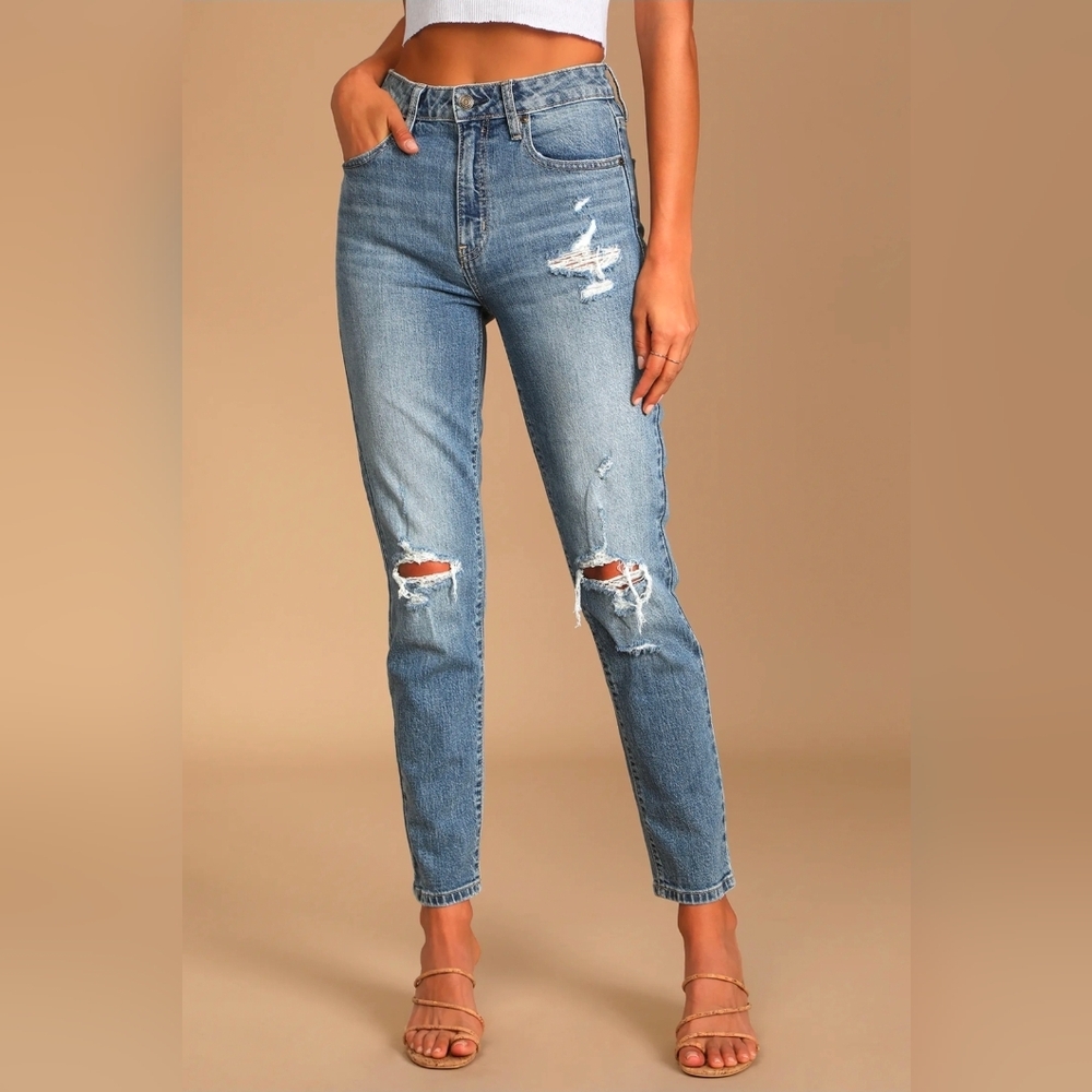 eunina Light Blue Distressed Straight Leg Jeans